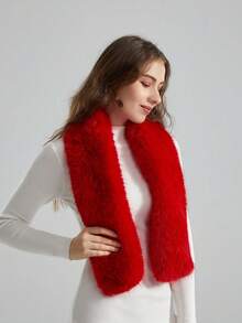 LEAJOURNO. 1 件仿狐狸毛领子、仿浣熊毛围巾披肩、女式毛皮饰边领子，冬季 - 紅色 - 查看 3