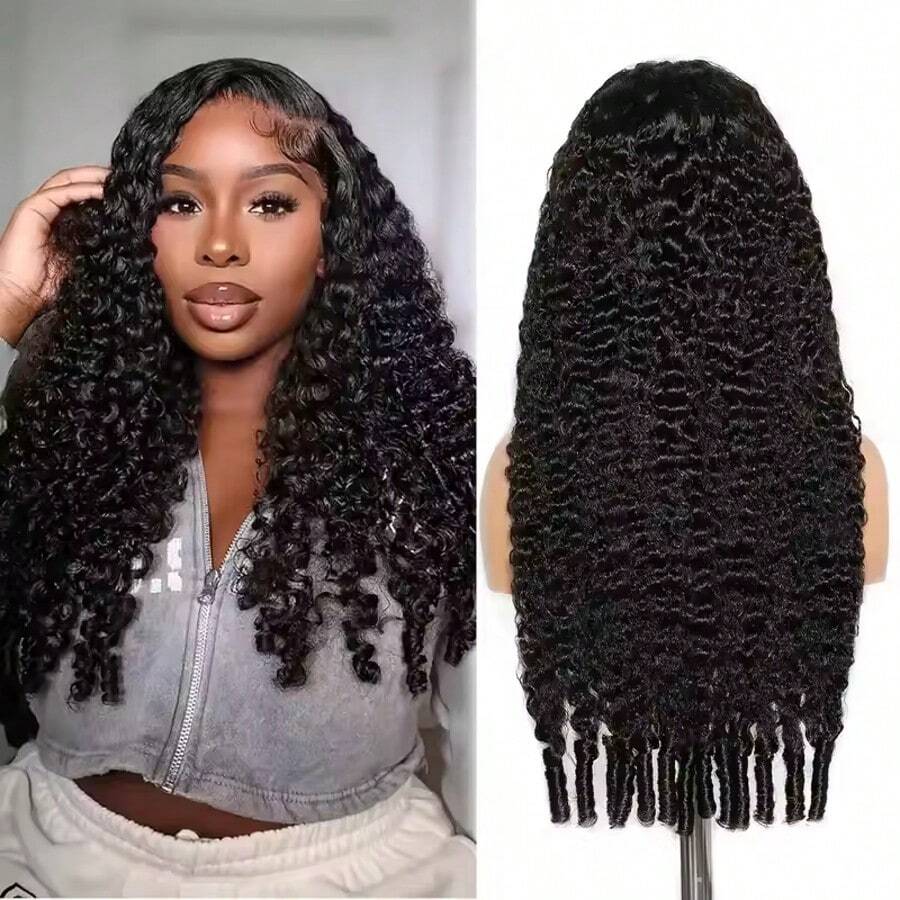 34 Inch 12A Burmese Curly 200% Density 13x4 Lace Frontal Human Hair Wigs Bouncy Curly Natural Color Curly Remy Human Hair Lace Wigs Halloween Season - Natural Black - Xem 1
