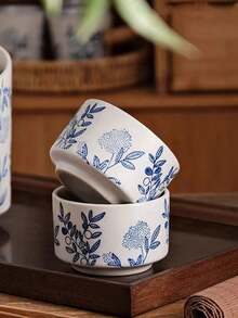 1 Set Japanese Large Capacity Floral Handled Teapot With Teacups, Vintage White Coarse Pottery Tea Set With Filter, Restaurant Tea Pot