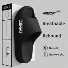 ASHALI Black Side Letter Smooth Indoor Slippers, EVA Soft Material Flip Flops