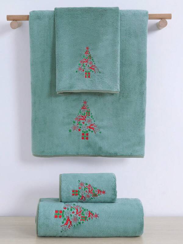 3/2/1pc Polyester Embroidered Towel/Bath Towel, Christmas Gift, Holiday Decor, Bathroom Towel/Face Towel, Absorbent & Soft, Suitable For Bathing, Sauna, Sports, Kitchen Christmas Hand Towel, Christmas Tree, Snowman Shower Towels For Beauty Salon, Hotel Sports,Home Essentials, Towel, Skin Care