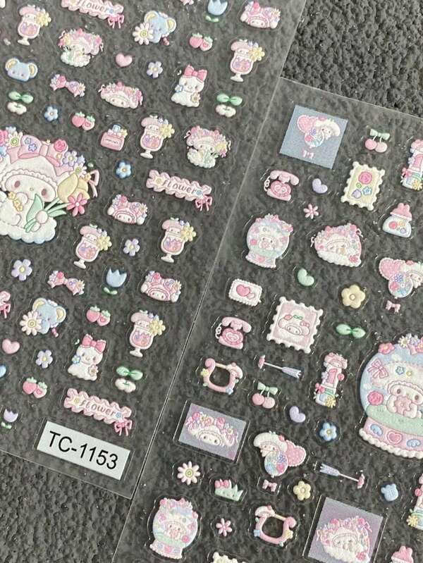 Sanrio Sanrio My Melody Sweet Pink Cartoon Nail Decals, 3D Embossed Self-Adhesive Decor For Women, Cute Cartoon Nail Art Embellishments