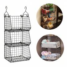 3 piezas apilables canastas de almacenamiento de alambre colgando organizadores de armario para ropa fruta vegetal,Perfecto para almacenar frutas y verduras, ropa, toallas, guantes, bufandas, artículos de aseo, juguetes para bebés, revistas, etc. - Negro - Ver 7