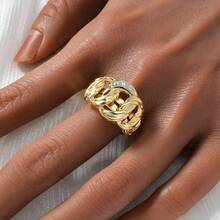 Set de 4 piezas de joyería elegante y retro chapada en oro de 14k con anillos de cobre entrelazados con circonita brillante, incluyendo collar, pulsera, anillo y aretes. Adecuado para uso diario, fiestas, banquetes, bodas, Día de Acción de Gracias y Día de la Madre. - Dorado - Ver 11