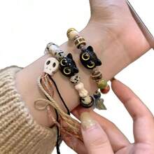 Skull Cat Ceramic Woven Bracelet Female Niche Design Sweet Chinese Style Tassel Colorful Bracelet Bracelet - Vòng tay mèo đầu lâu vua ma [1 chiếc] - Xem 5