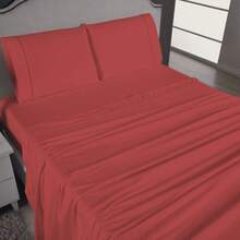 Ponto Palito Bed Sheet Set Kit Single/Double/Queen/King MicroPercal 4 Pieces With Pillowcase 400 Thread Count - Red - View 10