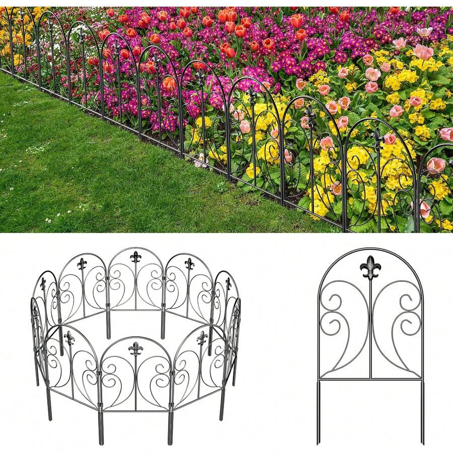 Decorative Garden Fence 19 Pack, 24in(H) X 20ft(L) Animal Barrier Fence, Rustproof Metal Fencing For Yard, Dog Rabbits Wire Section Garden Edging Border For Yard Patio Garden, Arched - màu đen - Xem 1