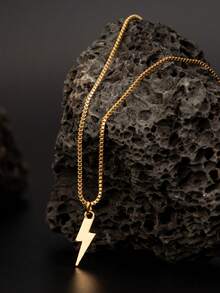 1pc Fashionable Punk Minimalist Lightning Pendant Necklace, Suitable For Men's Daily Wear, Gift For Friends And Holidays - Yellow Gold - View 3