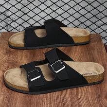 Adjustable Buckle Unisex Casual Slippers, Soft Cork Slide Sandals, Outdoor Beach Shoes, Suitable For Men And Women, Plus Size - Black - View 8
