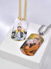 1pc Military Dog Tag Pendant, Laser Engraved, Customizable Logo Pendant With Personalized Text, Quotes, Commemorative Numbers, Names, Etc., 18K Gold Plated High-Quality Stainless Steel Necklace, Includes Gift Box, Suitable For Boyfriend, Girlfriend, Family, Lover, Valentine's Day, Holiday Gift - Picture Style-gold - View 2