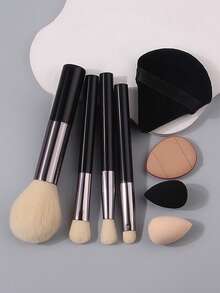 4pcs/8pcs Mini Makeup Brush Set - Powder Brush, Blush Brush, Concealer Brush, Eyeshadow Brush, Multi-Functional Brush Set + Flocked Powder Puff/Mini Makeup Sponge/Thumb Concealer Puff