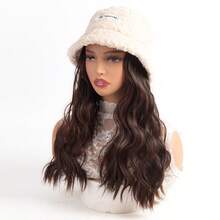 棕色金色挑染合成假发，适合女士日常派对使用，长波浪卷发自然假发，带刘海，耐热假发 - 彩色 - 查看 7