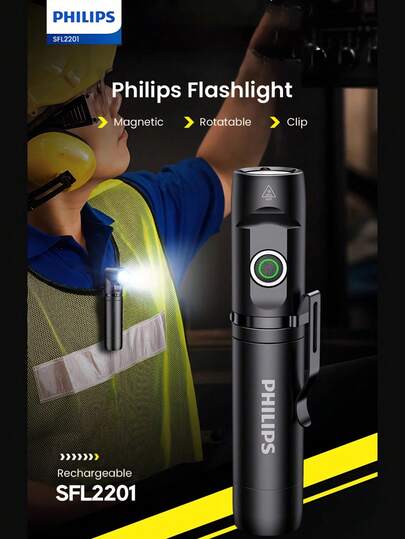  Lampe de poche Philips SFL2201 avec tête de lumière pliable en L et magnétique