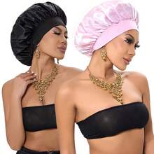 Anti-Frizz Satin Hat With Wide Headband – Ideal For Sleeping, Kitchen, Bath - Pink - View 2