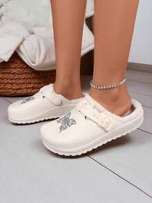 Women's Plush Lined Clog - Lightweight EVA Winter Shoes With Soft Fabric Lining, Simple Round Toe Design, Easy To Hand Wash, Suitable For Indoor/Outdoor Wear, Women Slippers