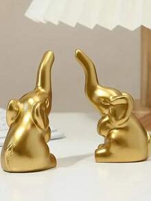 2pcs Gold Decorative Figurines, Gold Couple Reindeer, Angel, Small Gold Elephant, Suitable For Living Room, Wine Cabinet, Hotel, Restaurant Table Decor, Also Can Be Valentine's Day Gift