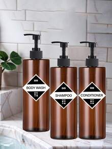 3PCS 500ml Shampoo And Conditioner Dispenser, Refillable Shampoo Pump Bottles For Shower Soap - Empty Body Wash Dispenser Set For Bathroom