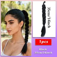 1pc Black Long Braided Ponytail Wig, Synthetic Fiber Hair Extensions, Women's Braid Wig With Hair Tie, Suitable For Daily Wear, Festivals, Christmas, Parties - Black - View 14