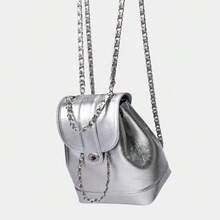 2024 New Ins Style Silver Chain Backpack For Women, Popular Korean Version,  Style Fashion Niche School Bag - Black - View 3