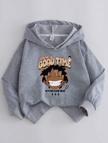 Ropa de niño preadolescente de moda callejera, sudadera con capucha holgada de manga larga con estampado de niño y letras, estilo de pintura interesante, sudadera con capucha de unicolor para niño, adecuada para uso diario, fiestas, escuela, asistir a festivales de música, vacaciones, ir y venir. Se puede regalar a familiares, novio, novia, amigos, ropa de invierno para niñas, sudadera esencial