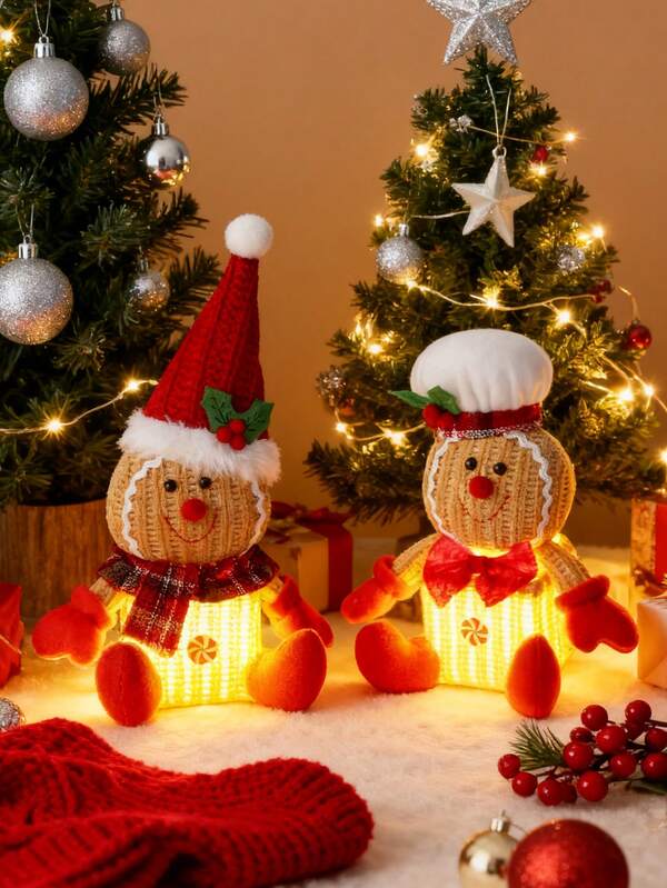 2 piezas - Figura del Hombre de Jengibre, Hombre de Jengibre Brillante, Decoración Navideña y de Fiestas, Material de Tela, Decoración Multiusos para Habitación, Adecuado para Exhibición y Decoración Navideña, Ideal para Decoración del Hogar en Invierno y Celebraciones Festivas, Decoración de Habitación, Fiesta Navideña, Fiesta de Año Nuevo, Decoración Navideña, Regalo de Navidad Perfecto para Amigos