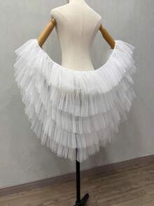 1 件白色新娘简约可拆卸多层不对称网眼披肩夸张泡泡袖斗篷新娘配饰 - 彩色 - 查看 2