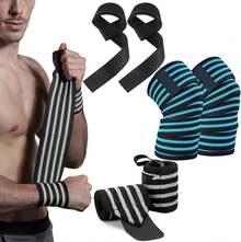 6pcs vendas para rodillas gym, Wraps para rodilla gym con Vendas para Rodilla, muñequeras, y Straps para Gimnasio, Equipo de entrenamiento de pesas, Evita lesiones en tus articulaciones - Negro - Ver 1
