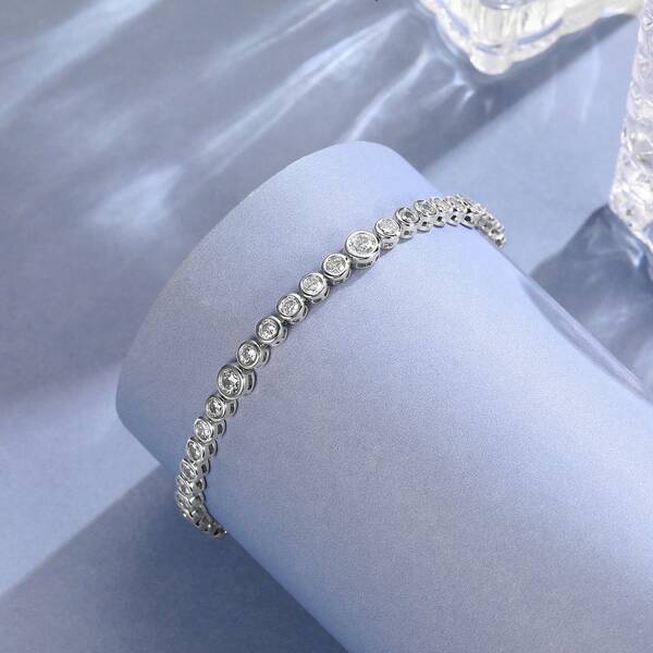 MDFUN 1pc Fashionable & Versatile Elegant Design 3.0mm & 4.0mm White Zirconia Spaced Zirconia Edged Bracelet, Suitable For Women's Daily And Festival Wear, Gift