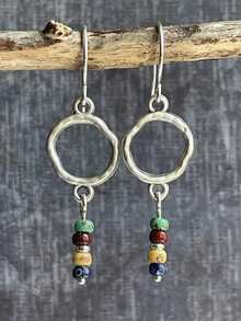 2pcs Floral Natural Stone Earrings, Boho Metal Colorful Pendants, Women's Daily Party Casual Outfits Accessories