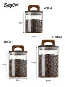 shoxil 1Pc Coffee-Specific Storage Jar, Sealed Bottle & Sealed Jar, Food Storage Box, American-Style Coffee Bean Jar, Tea, Spice & Grain Storage Jar With Wooden Lid Handle, Storage Bottle, Retro Food Display Jar, Moisture-Proof Sealed Storage Jar, Suitable For Saudi National Day Use, Pour-Over Coffee Enthusiasts, Kitchen Storage And Home Organization - Brown - View 8