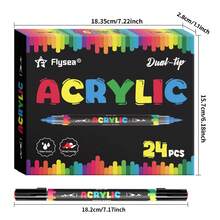Acrylic Paint Markers,24 Colors Automatic Ink Control Dual Tip (Brush & Fine) Water-Based,Strong Covearge,For Black Paper & Rock Painting Acrylic Paint Markers For DIY Crafts, Scrapbooking, Glass, Wood