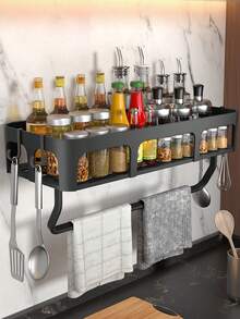 1 pièce Organisateur de cuisine - Étagère de rangement murale gain de place avec porte-serviettes pour épices, vaisselle, articles de toilette - Parfait pour la cuisine, la salle de bain, le bureau ou la décoration de la maison - Facile à installer, Étagère à épices de cuisine