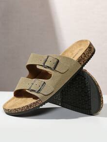 Men's Fashion Soft Cork Sole Slip-On Mule Sandals, Comfortable Footbed Casual Summer Outdoor Beach Slippers, Unisex