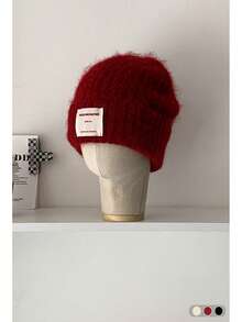 Red Knitted Hat For Women, Warm Thick Knitted Beanie, Korean Style Versatile Baggy Slouchy Cap, Autumn/Winter - Multicolor - View 13