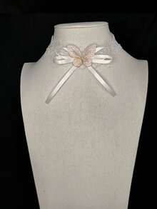 1pc Lace Bowknot Choker Necklace Accessory - White - View 1