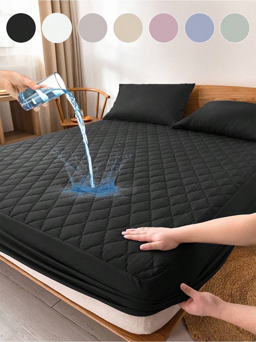1pc Fitted Sheet, Bedding, Bed Sheet, Waterproof Fitted Sheet, Skin-Friendly Mattress Cover, Soft And Comfortable Bedding For Bedroom, Room Decor, Halloween Decor, Christmas Decoration, 11.8 Inch Deep Pocket Cooling Breathable Quilted Fitted Sheet For All Seasons, For Single, Twin, Full, Queen And King Size, Solid Color Mattress Protective Cover, Dustproof, Comfortable And Machine Washable - 彩色 - 查看 1