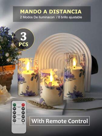 3pcs Set: Remote Control Flameless Candles, Battery Powered Candles With Timer Remote, Violet LED Flameless Candle Lights, Romantic Decor Lights For Holiday, Christmas, Halloween, Home, Wedding, Birthday, Valentine's Day, Party