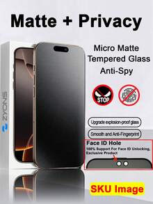 ZYONS 2pcs Privacy Matte Screen Protector For IPhone, Tempered Glass Anti-Spy Full Coverage, Smooth Touch, Anti-Fingerprint, Easy Installation, Anti-Peeping, Anti-Drop, Anti-Glare, Compatible With IPhone 17 Pro Max/17 Pro/17 Air/17/16E/16 Pro Max/16 Pro/16 Plus/16/15 Pro Max/14 Pro Max/13 Mini/12/11/XS Max/XR/8+/7 Plus Series - Black - View 43