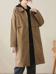 Women's Fall/Winter New Versatile Casual Oversized Trench Coat - Korean-Style, Figure-Flattering Solid Color, Mid-Length Lapel Outerwear