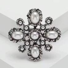 Barocker Vintage Creme Kunstperlen und Strass Kristall Brosche, Abendmode Anstecknadeln Schmuck Kostümzubehör Taschenschmuck Bürozubehör Weihnachtsgeschenk