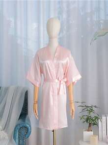 Customized Satin Lace Trim Bridal Robe, Bridesmaid Personalized Wedding Robe, Wedding Party Robe, Personalized Name Robe, Bridal Shower Gift, Silky Loungewear, Bridesmaid Matching Silky Loungewear, Wedding Party Gift, Perfect Gift - Multicolor - View 8