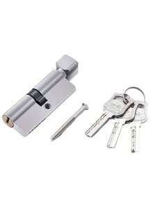 1pc 70mm Bedroom Door Copper Lock Core, Universal For Home Room Door, Smooth Opening, Includes 3 Keys, Single Door, Anti-Theft, Anti-Pry, Anti-Forcible Opening, Anti-Corrosion