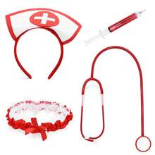 Sexy Nurse Cross Headband Stethoscope Medical Costume Set, Halloween Cosplay Party Single's Ball Outfit Accessories, Novelty Makeup Props, Basic Fashion Elegant Set