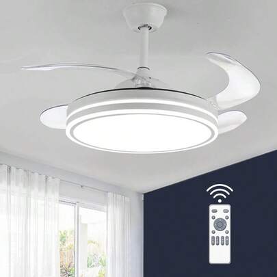  Kasotile 42 Inch Retractable Ceiling Fan Light With Remote Control , Quiet Dimmable White/Black Modern Fandelier Ceiling Fans , 3 CCT 6 Speed ReversibleA Must-Have For Your Restaurant Or Kitchen Enjoy A Comfortable, Gentle Breeze While Dining ,Enhances Your Home Furnishing's Tyle.