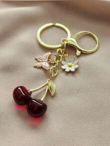 1个男女通用锌合金樱花蝴蝶钥匙扣，可爱动物吊坠，送给学生和朋友的绝佳礼物，可爱挂件，汽车配件，包包挂件，校园动物，可爱哥特风，Y2K风格