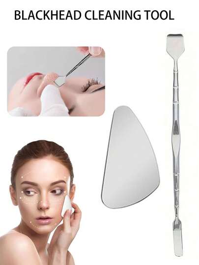 2pcs Pore Cleansing Tool Kit, Blackhead Remover Tool, Stainless Steel Facial Scraper, Skin Cleansing Spatula, Comedone Extractor Tool Set For Forehead, Nose Blackhead, Clogged Pores And Acne Extraction