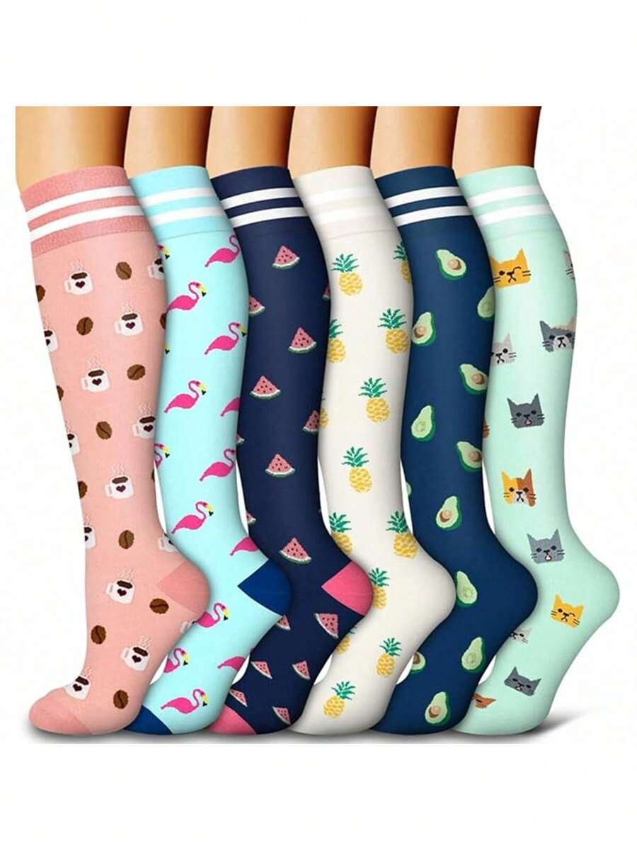1 Pair Women's Compression Socks, Cute Nurse Compression Knee High Socks