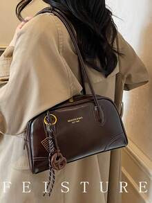 1 件仿皮 PU 保龄球包，女士时尚单肩/腋下包（关注店铺可获赠结饰吊坠），拉链开合，适合女孩、女士、大学生、年轻专业人士，非常适合工作、商务、通勤、上学 - 咖啡 - 查看 7