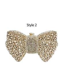 1 件闪亮水钻蝴蝶结形手拿包，奢华婚礼礼服，优雅水钻水晶钱包，时尚口红和香水手提包，手工制作的闪亮水晶装饰派对手拿包，适合高端女性参加派对、联欢晚会和宴会（不用于拿手机） - 彩色 - 查看 13