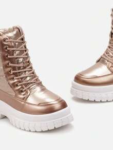 Schneestiefel mit dicker Sohle und Schnürung - Gold - Übersicht 5